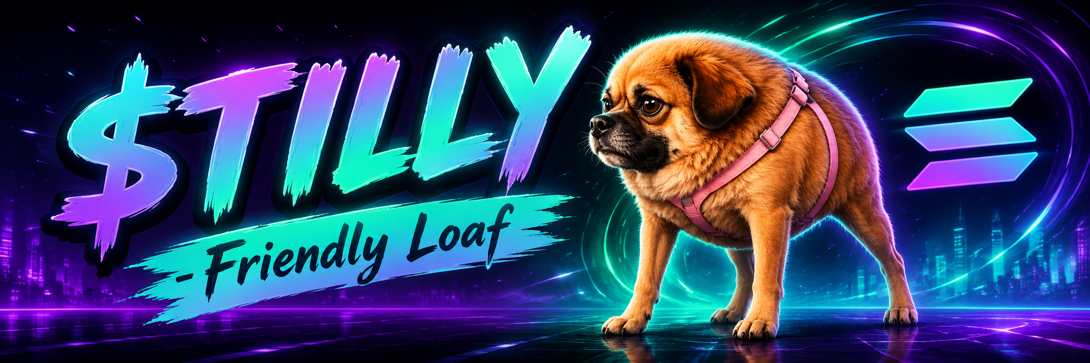 Friendly Loaf banner featuring Tilly the short-spine dog with $TILLY branding on Solana